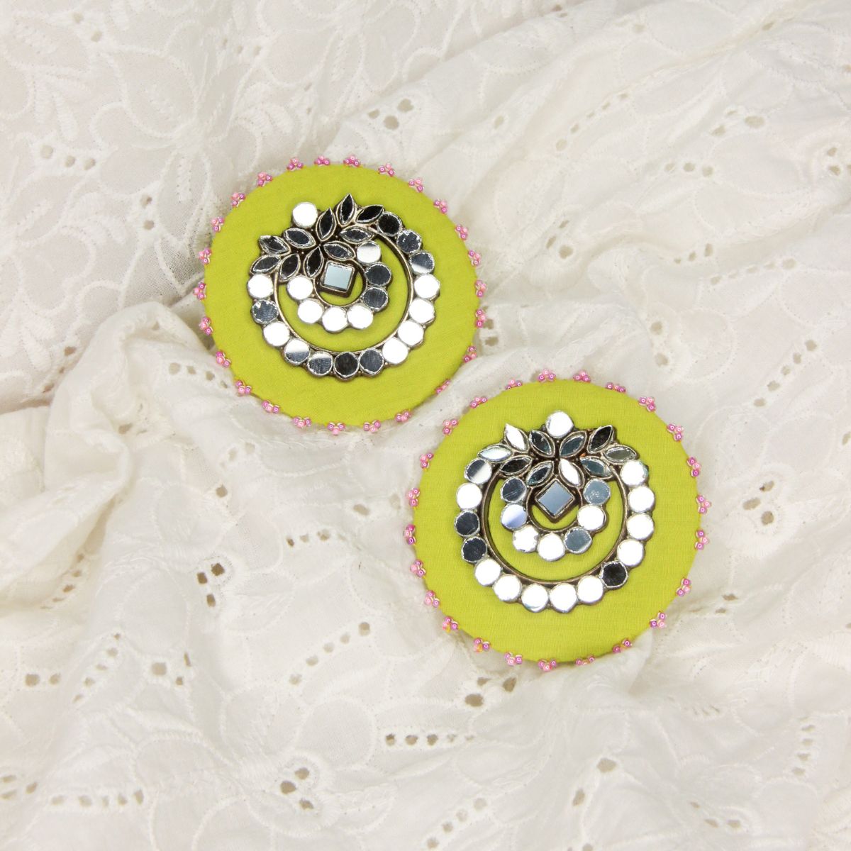 Lime green statement mirror studs